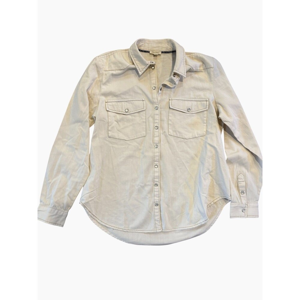 Pilcro Classic Denim Shirt Womens S White Cotton Snap Button Up Long Sleeve - Picture 4 of 8